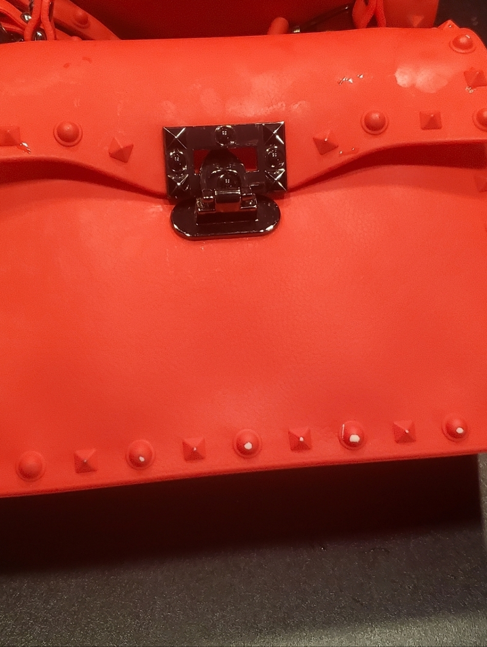 Red Studded Jelly Tote Bag Rubber Handbag Tote Waterproof Statement Bag